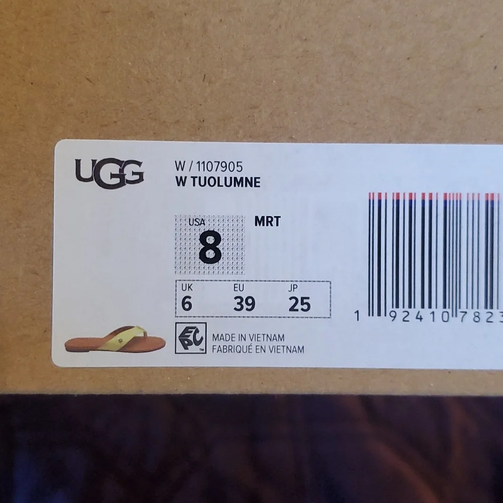 Ugg Tuolumne thongs, size 8, yellow